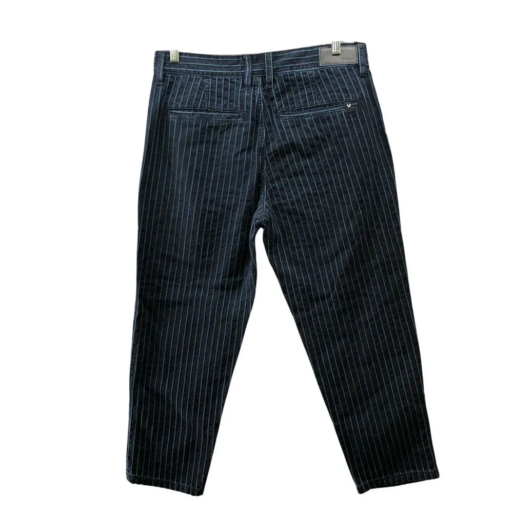 True Religion Devin‎ Cropped Trouser Jeans Mens 32 Blue Striped Dark Wash